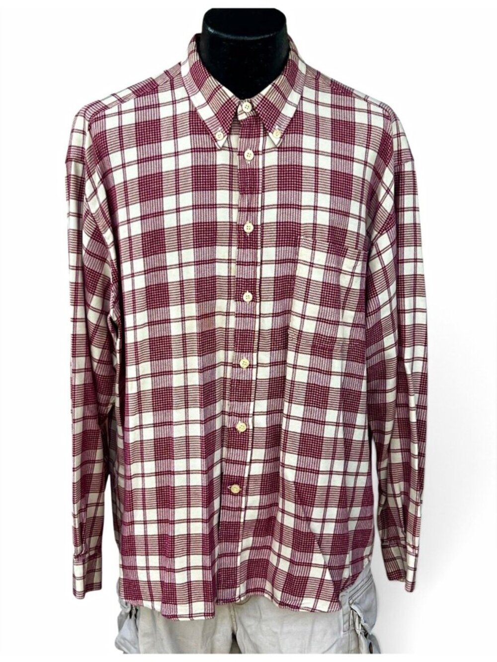 Ermenegildo Zegna Yachting Burgundy Cream Plaid Flannel Button Up Shirt XL
